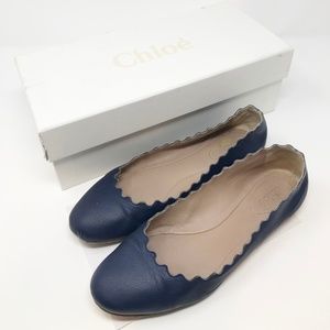 CHLOE Leather Ballerinas Scalloped Ballet Flats